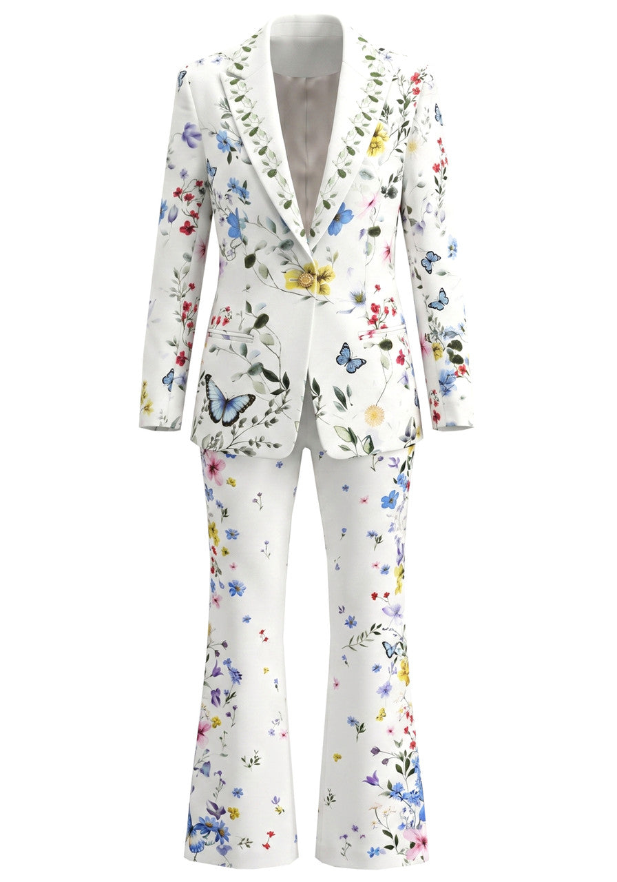 Forever Girls White Floral Butterfly Print Blazer Pant Suit