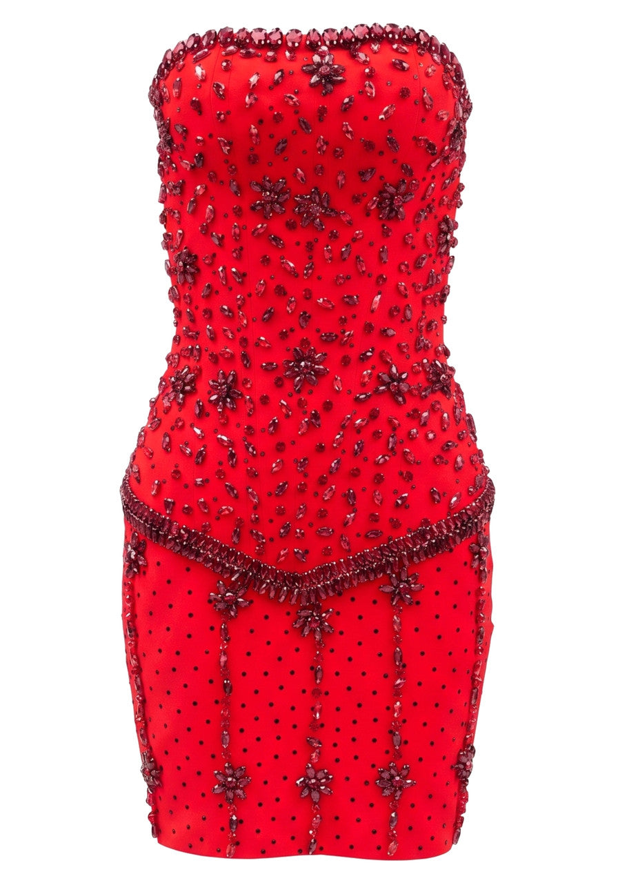 Forever Girls Red Strapless Crystal Embellished Bodycon Mini Dress