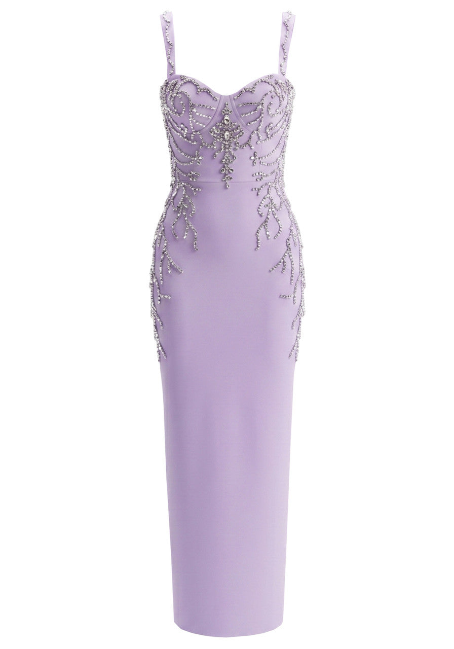 Forever Girls Lavender Crystal Embellished Bodycon Maxi Dress