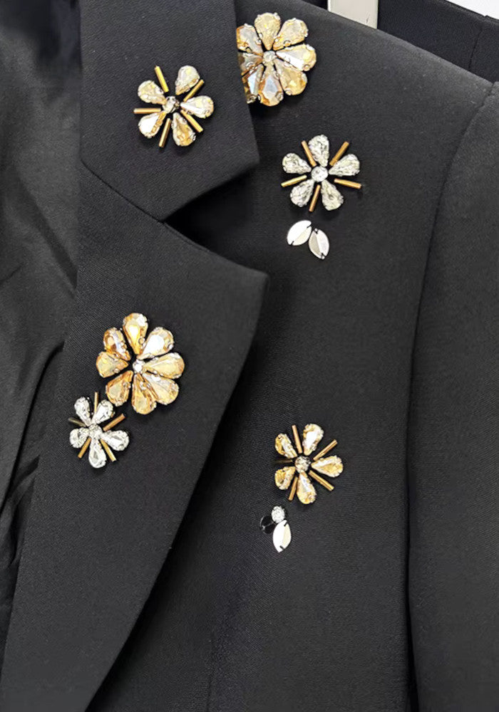 Forever Girls Black Crystal Flower Embellished Blazer Pant Suit