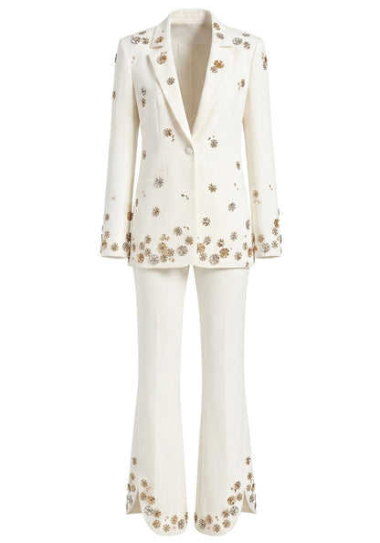 Forever Girls White Crystal Flower Embellished Blazer Pant Suit