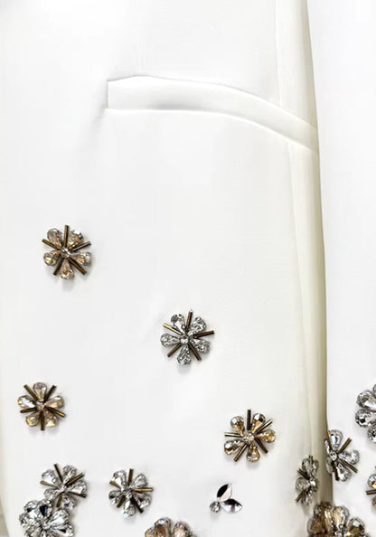 Forever Girls White Crystal Flower Embellished Blazer Pant Suit