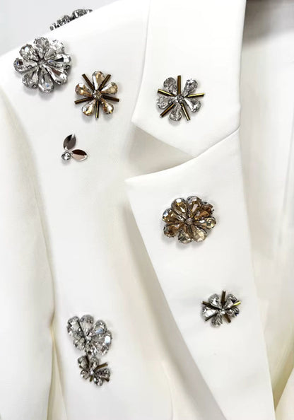 Forever Girls White Crystal Flower Embellished Blazer Pant Suit