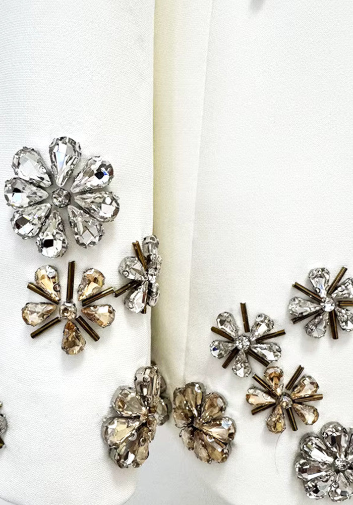 Forever Girls White Crystal Flower Embellished Blazer Pant Suit