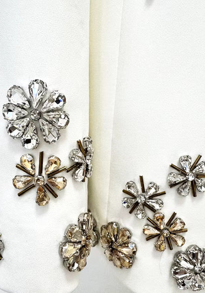 Forever Girls White Crystal Flower Embellished Blazer Pant Suit