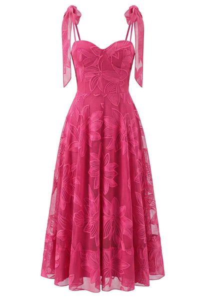 Forever Girls Hot Pink Tie-Strap Floral Lace Bustier Midi Dress
