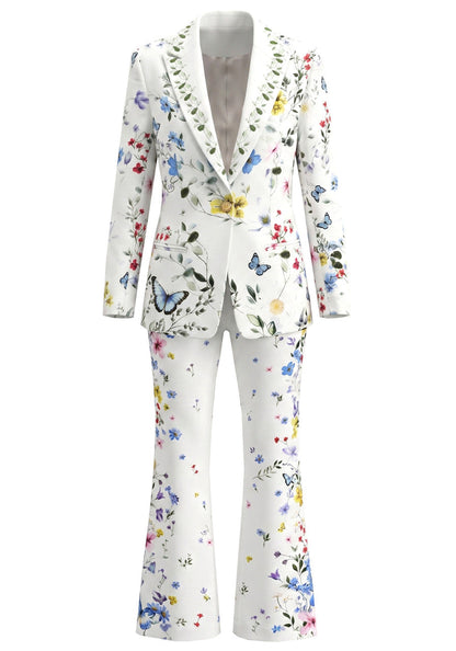 Forever Girls White Floral Butterfly Print Blazer Pant Suit