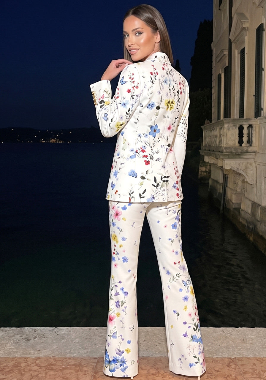 Forever Girls White Floral Butterfly Print Blazer Pant Suit