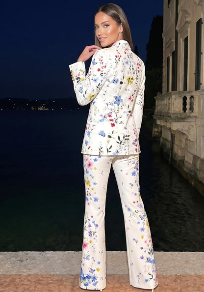 Forever Girls White Floral Butterfly Print Blazer Pant Suit