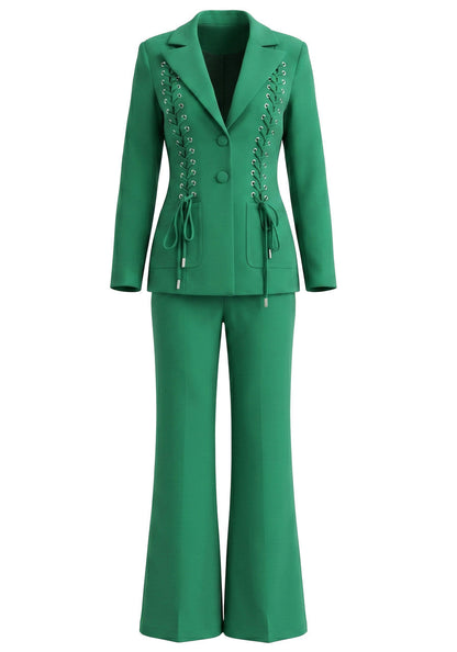 Forever Girls Green Lace-Up Detail Blazer Pant Suit