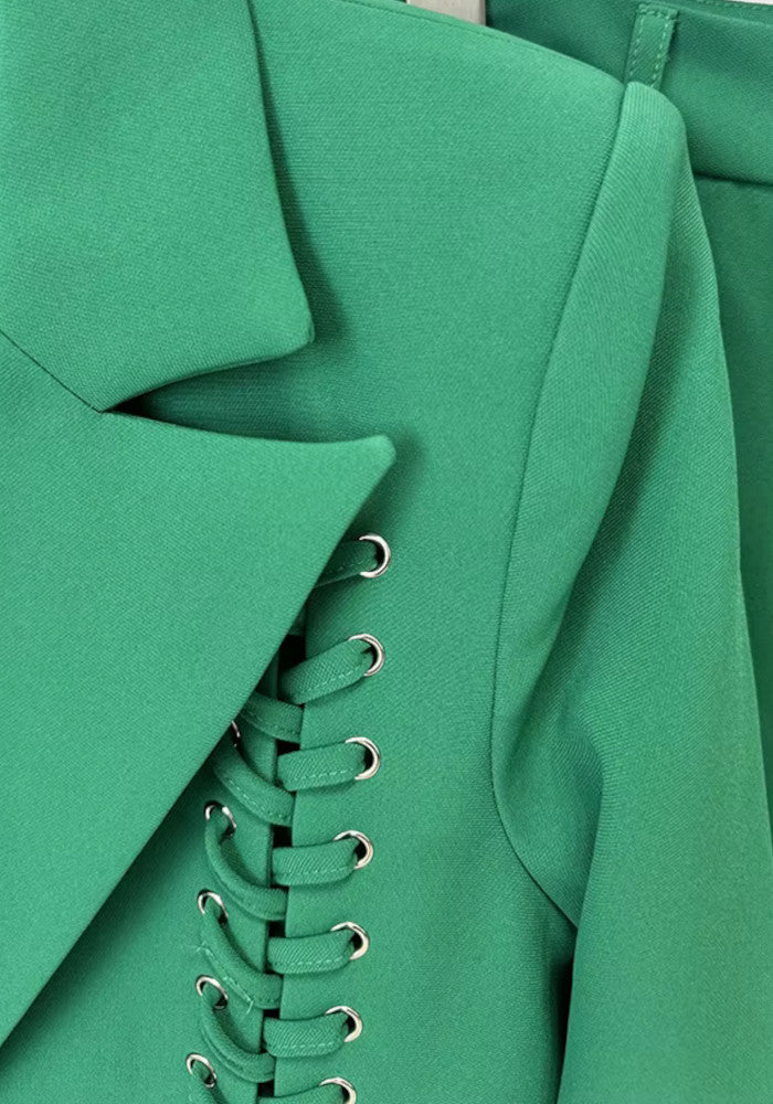 Forever Girls Green Lace-Up Detail Blazer Pant Suit