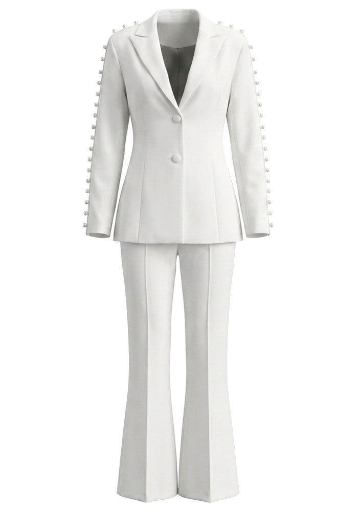Forever Girls White Pearl Embellished Blazer Pant Suit
