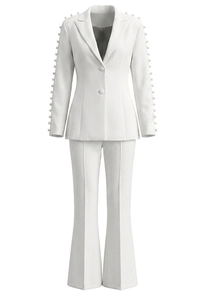 Forever Girls White Pearl Embellished Blazer Pant Suit