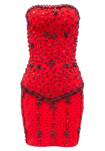 Forever Girls Red Strapless Crystal Embellished Bodycon Mini Dress