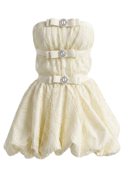 Forever Girls Ivory Strapless Lace Bow Bubble Mini Dress