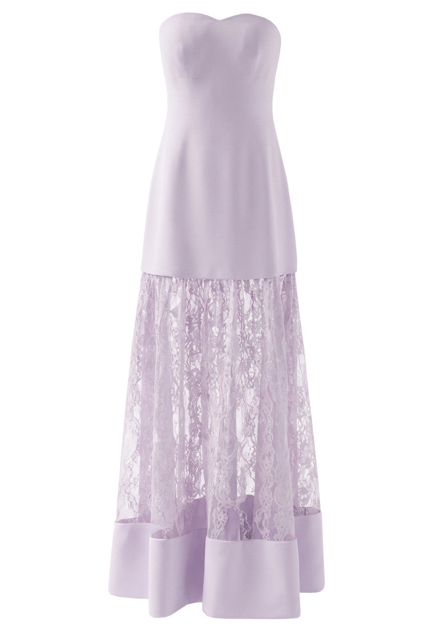 Forever Girls Lavender Strapless Sweetheart Lace Insert Maxi Dress