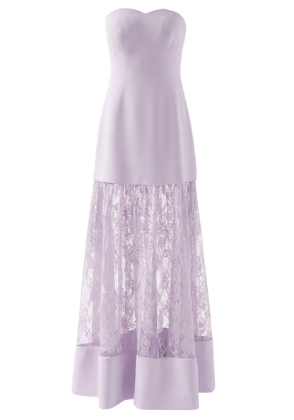 Forever Girls Lavender Strapless Sweetheart Lace Insert Maxi Dress