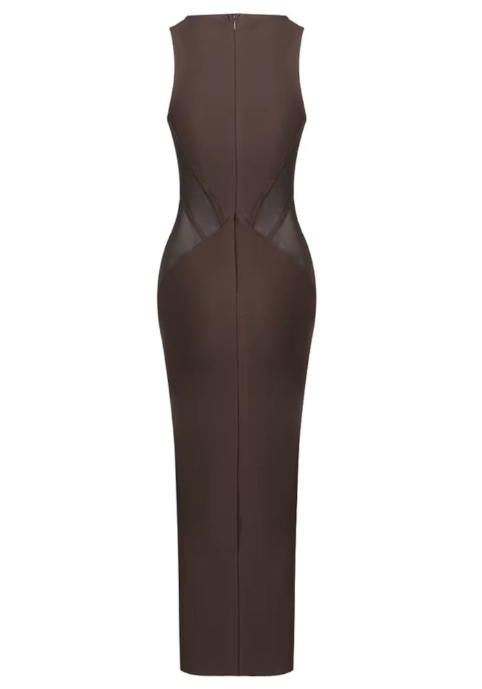 Forever Girls Brown Sheer Mesh Corset Bodycon Maxi Dress