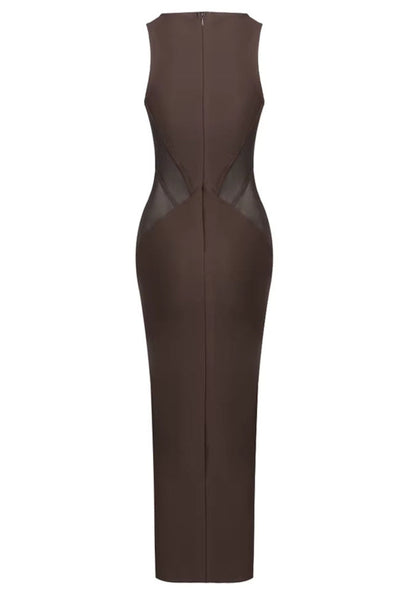 Forever Girls Brown Sheer Mesh Corset Bodycon Maxi Dress