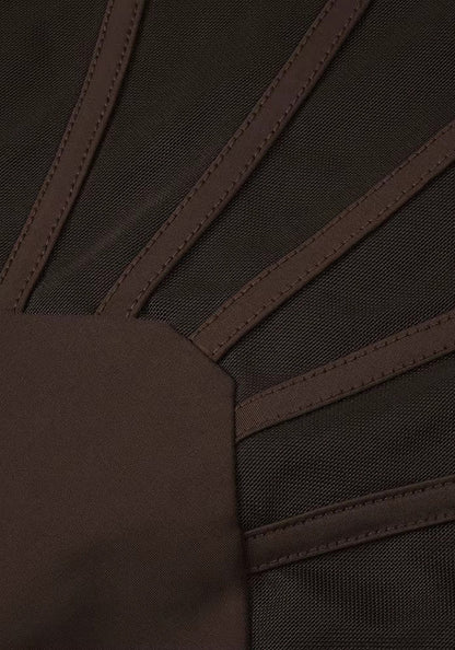 Forever Girls Brown Sheer Mesh Corset Bodycon Maxi Dress
