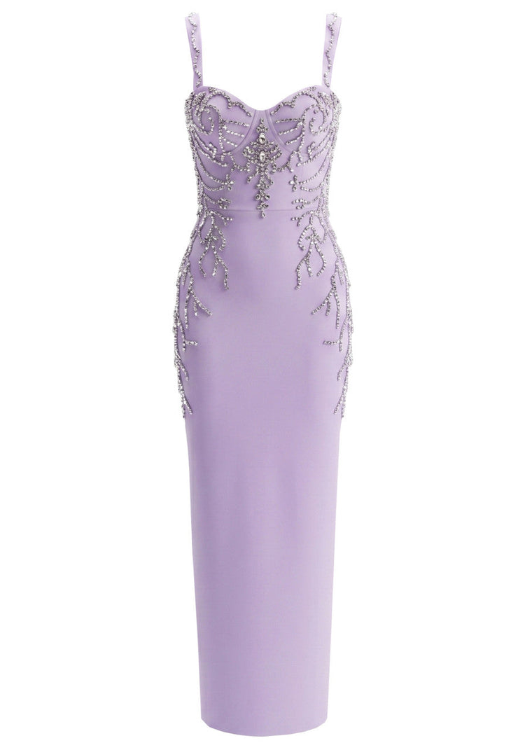 Forever Girls Lavender Crystal Embellished Bodycon Maxi Dress, view 10