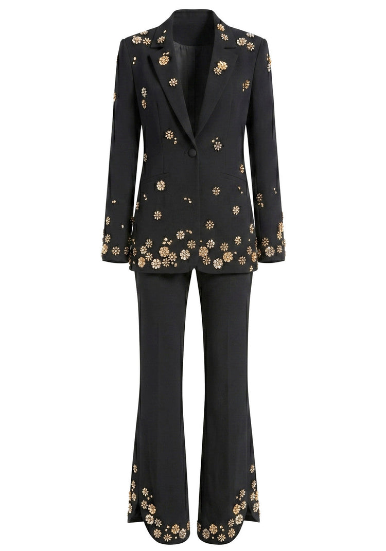 Forever Girls Black Crystal Flower Embellished Blazer Pant Suit, view 6