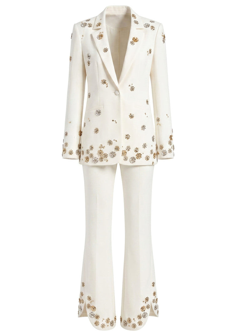 Forever Girls White Crystal Flower Embellished Blazer Pant Suit, view 6