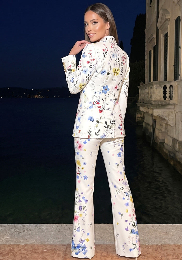 Forever Girls White Floral Butterfly Print Blazer Pant Suit, view 3